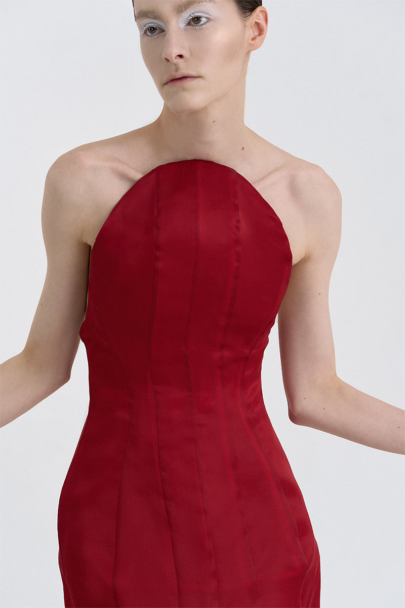 CORSET SILK GOWN IN RED
