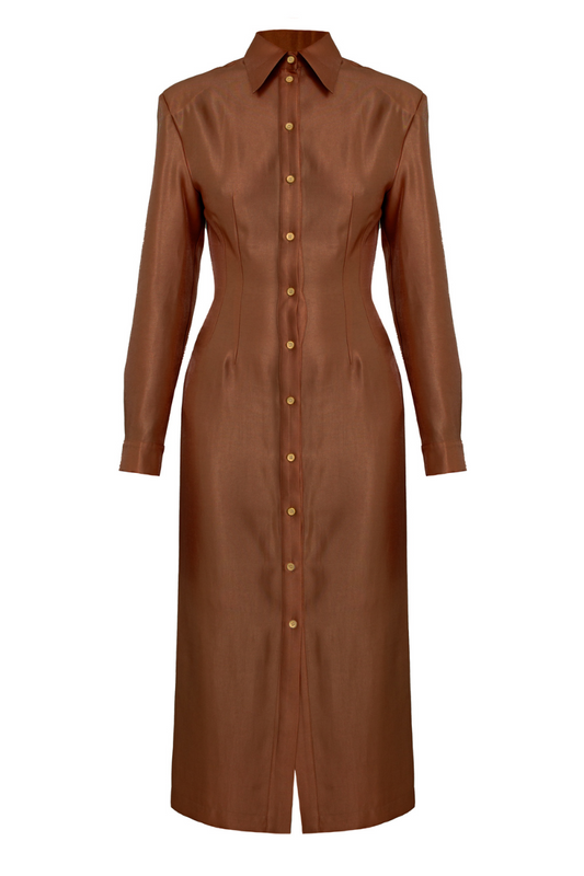 EDITH BROWN FITTED MIDI SHIRT DRESS