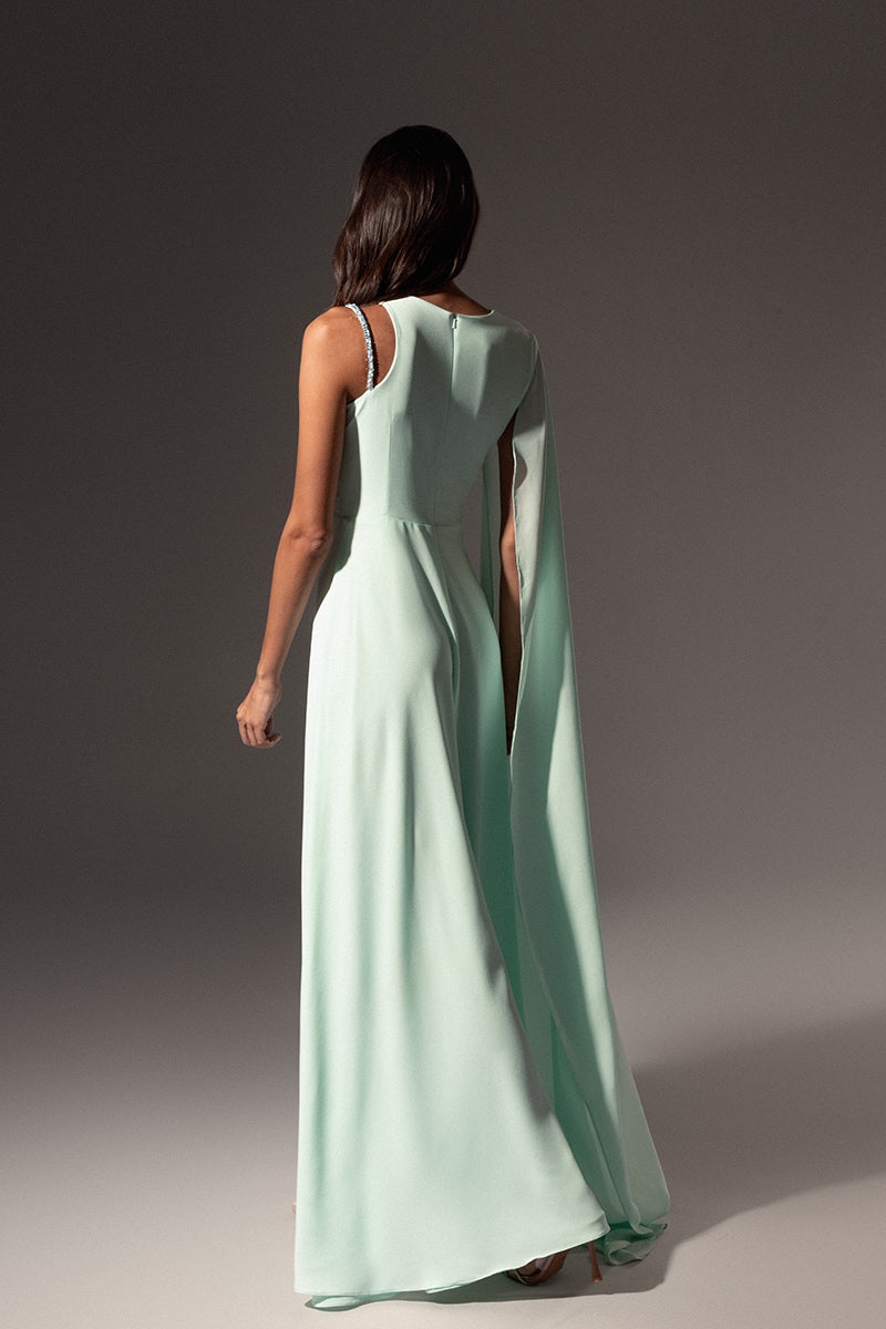 CULT MIA X MONIKA DIMOVA MINT DRAPED EMBROIDERED GOWN