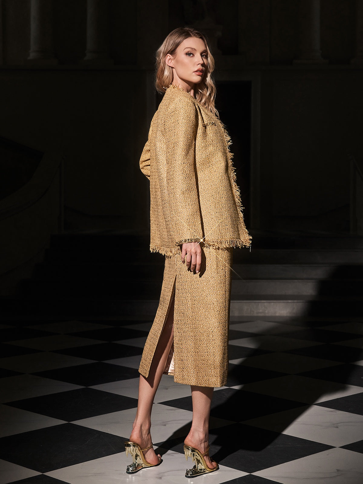 Fyren Strapless Sequin Tweed Blazer Set