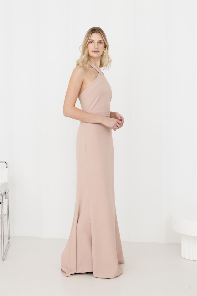 GISEL DUSTY ROSE OFF-SHOULDER LONG EVENING DRESS