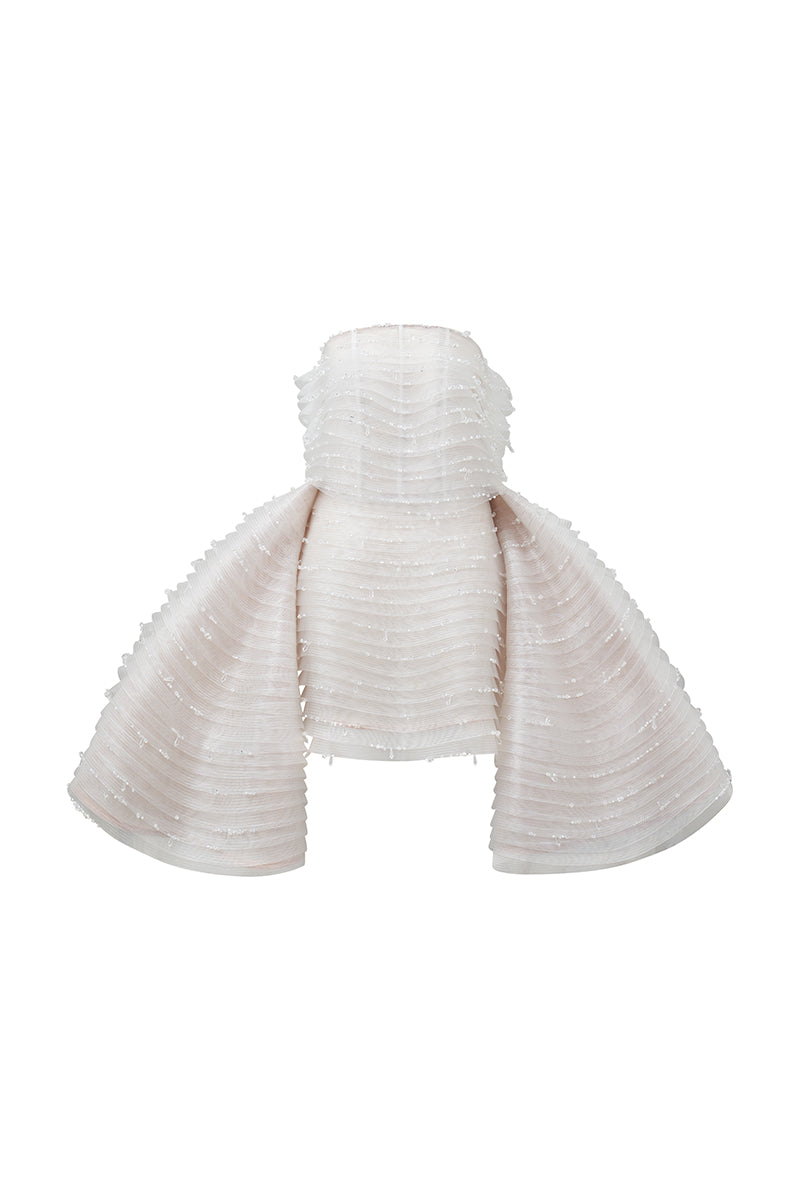 SLEEVELESS BEADED AND LAYERED BUSTIER DRESS WITH MATCHING OVERSKIRT