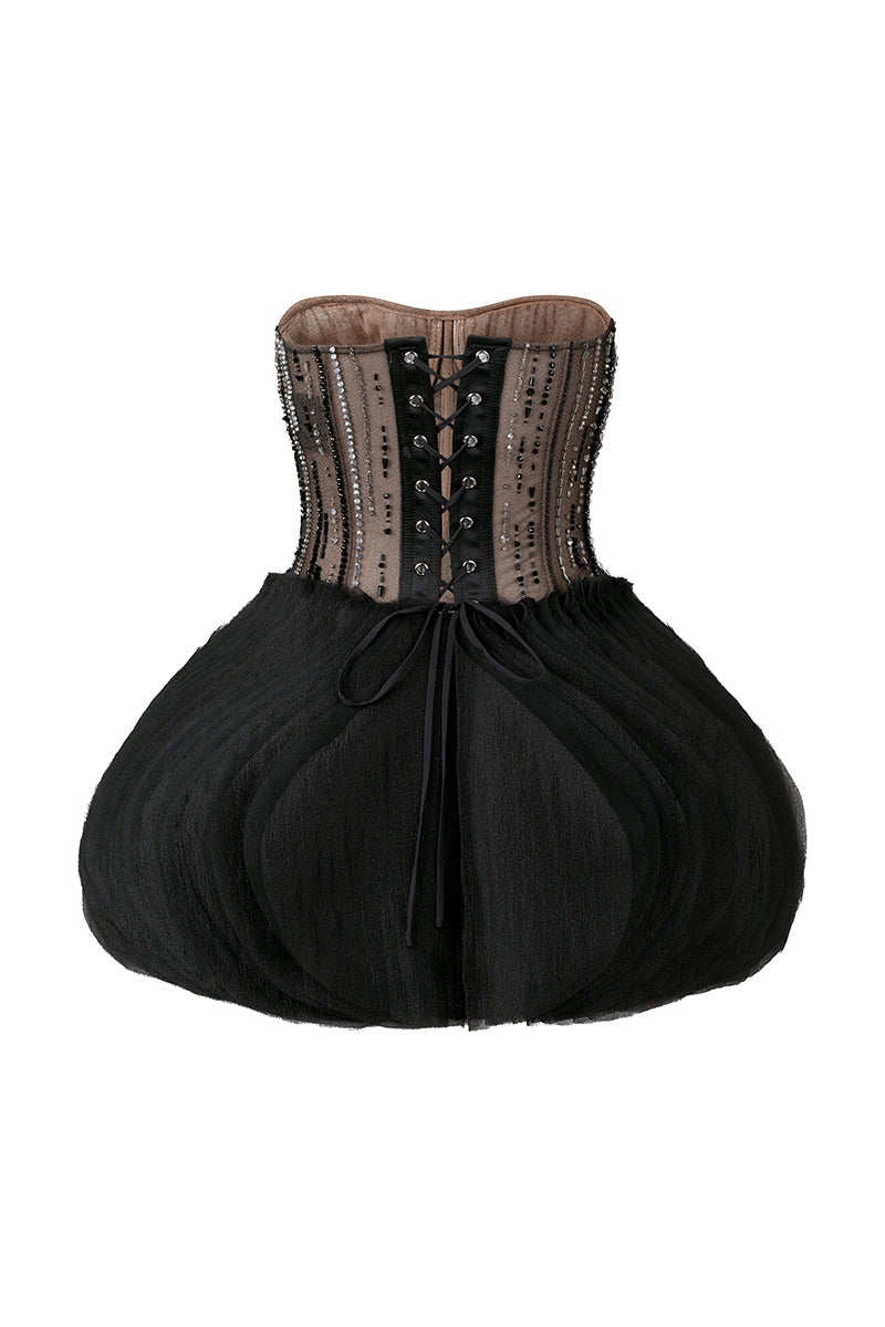 SLEEVELESS COCKTAIL DRESS WITH VERTICAL BEADWORK