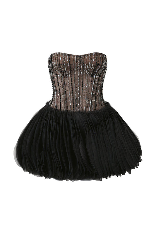SLEEVELESS COCKTAIL DRESS WITH VERTICAL BEADWORK