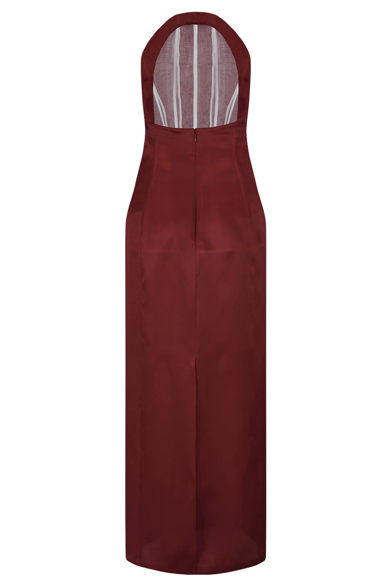CORSET SILK GOWN IN RED