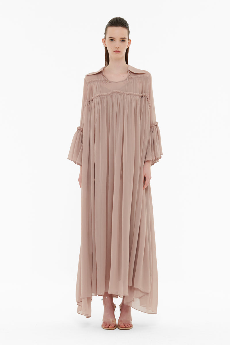 FLOATY RAW SEAM DETAIL KAFTAN IN CLAY
