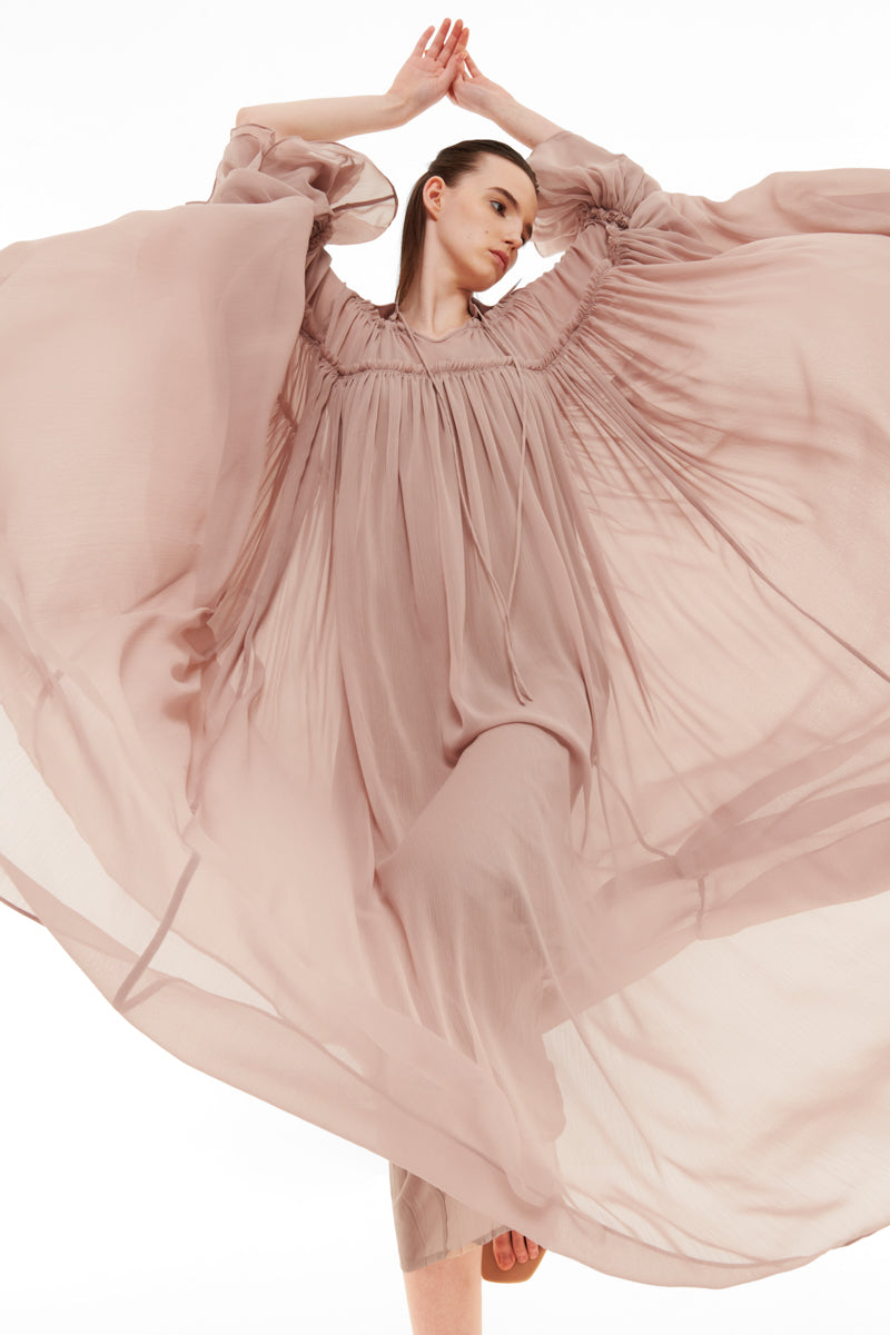 FLOATY RAW SEAM DETAIL KAFTAN IN CLAY