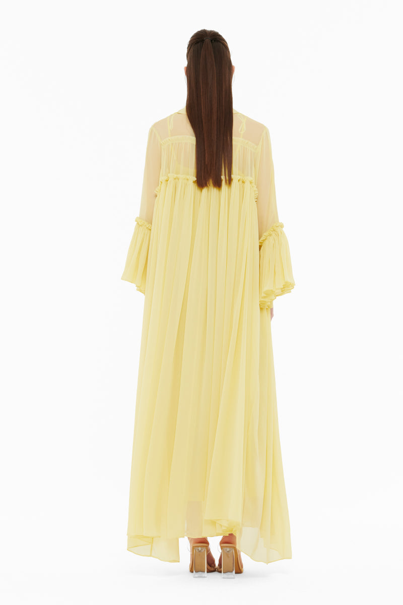 FLOATY RAW SEAM DETAIL KAFTAN IN LIGHT YELLOW