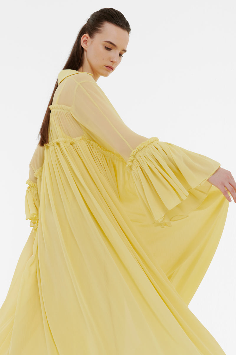 FLOATY RAW SEAM DETAIL KAFTAN IN LIGHT YELLOW