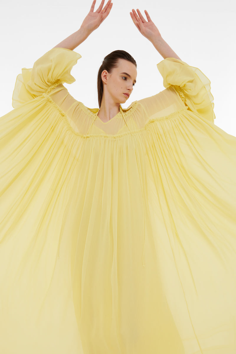 FLOATY RAW SEAM DETAIL KAFTAN IN LIGHT YELLOW