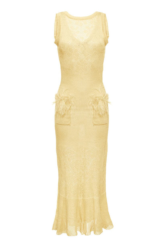 KNIT MIDI DRESS WITH FEATHERS