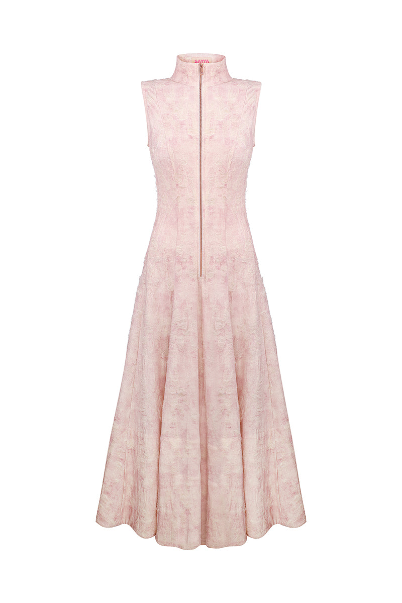 PINK GODET MIDI DRESS