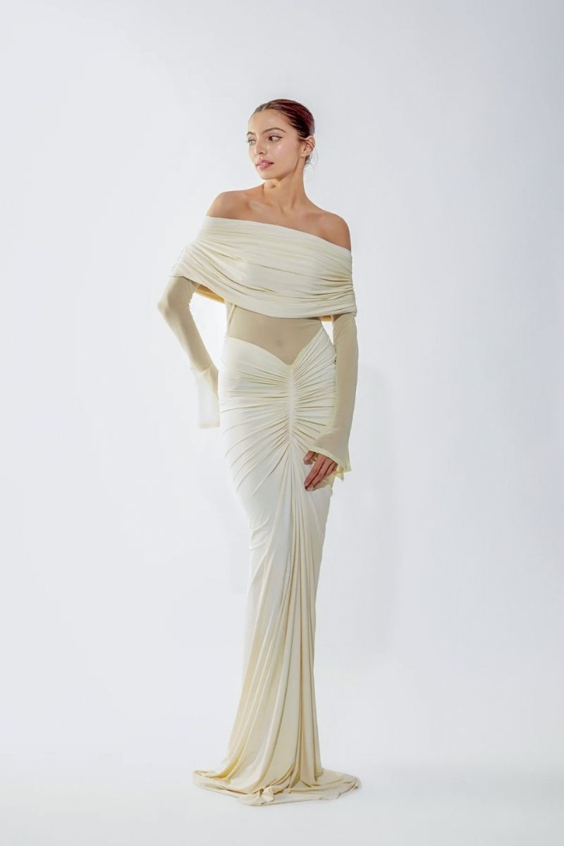 JOLENE OFF-SHOULDER RUCHED GOWN