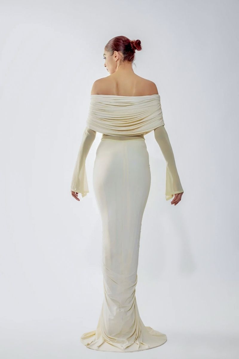 JOLENE OFF-SHOULDER RUCHED GOWN