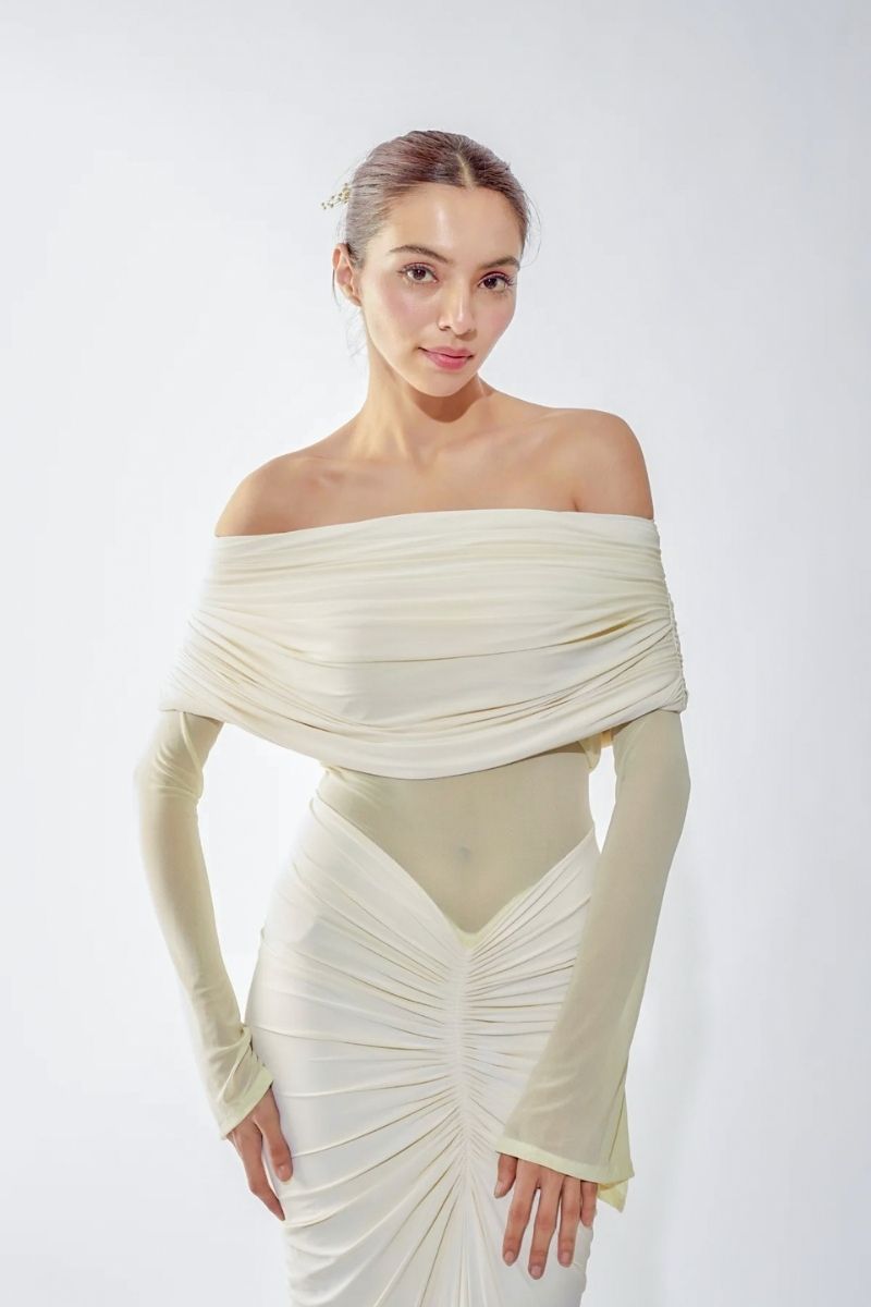 JOLENE OFF-SHOULDER RUCHED GOWN