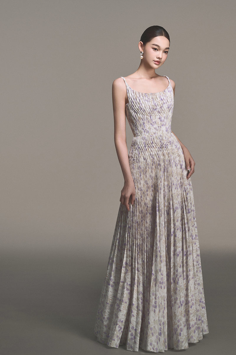 LAVENDER PLEATED MAXI DRESS