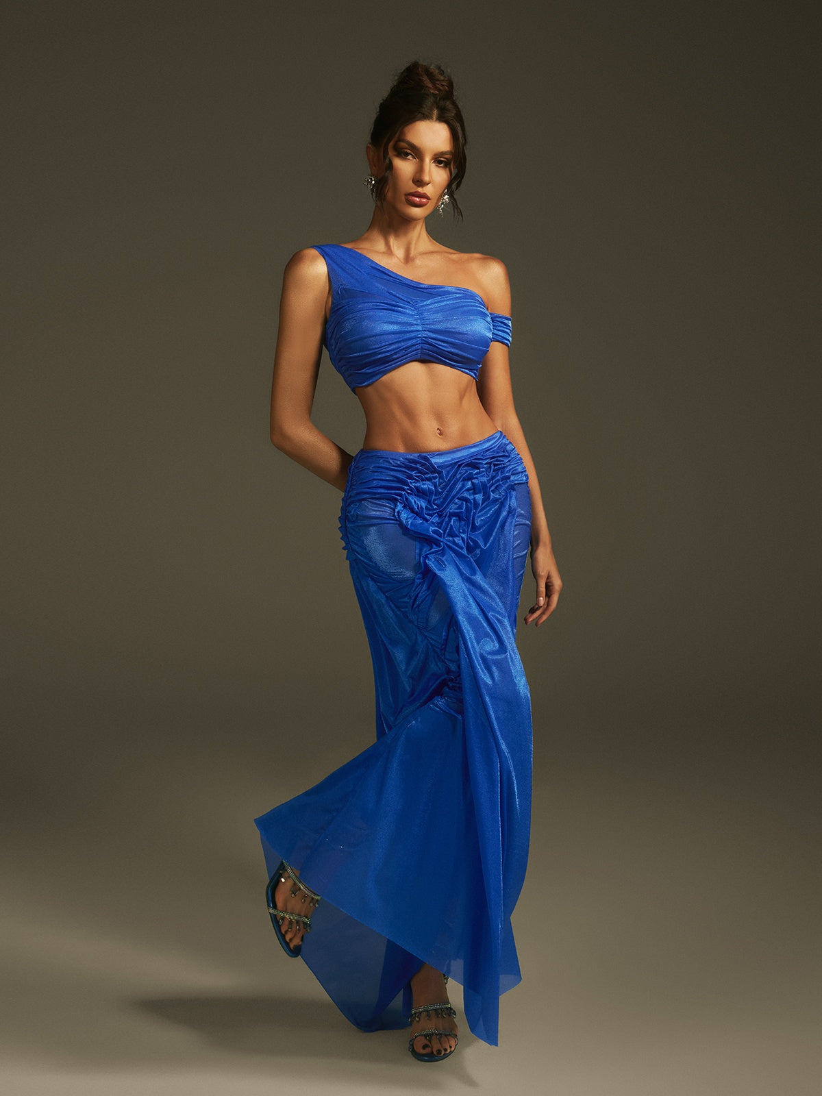 Lanai Ruched Skirt Set In Blue
