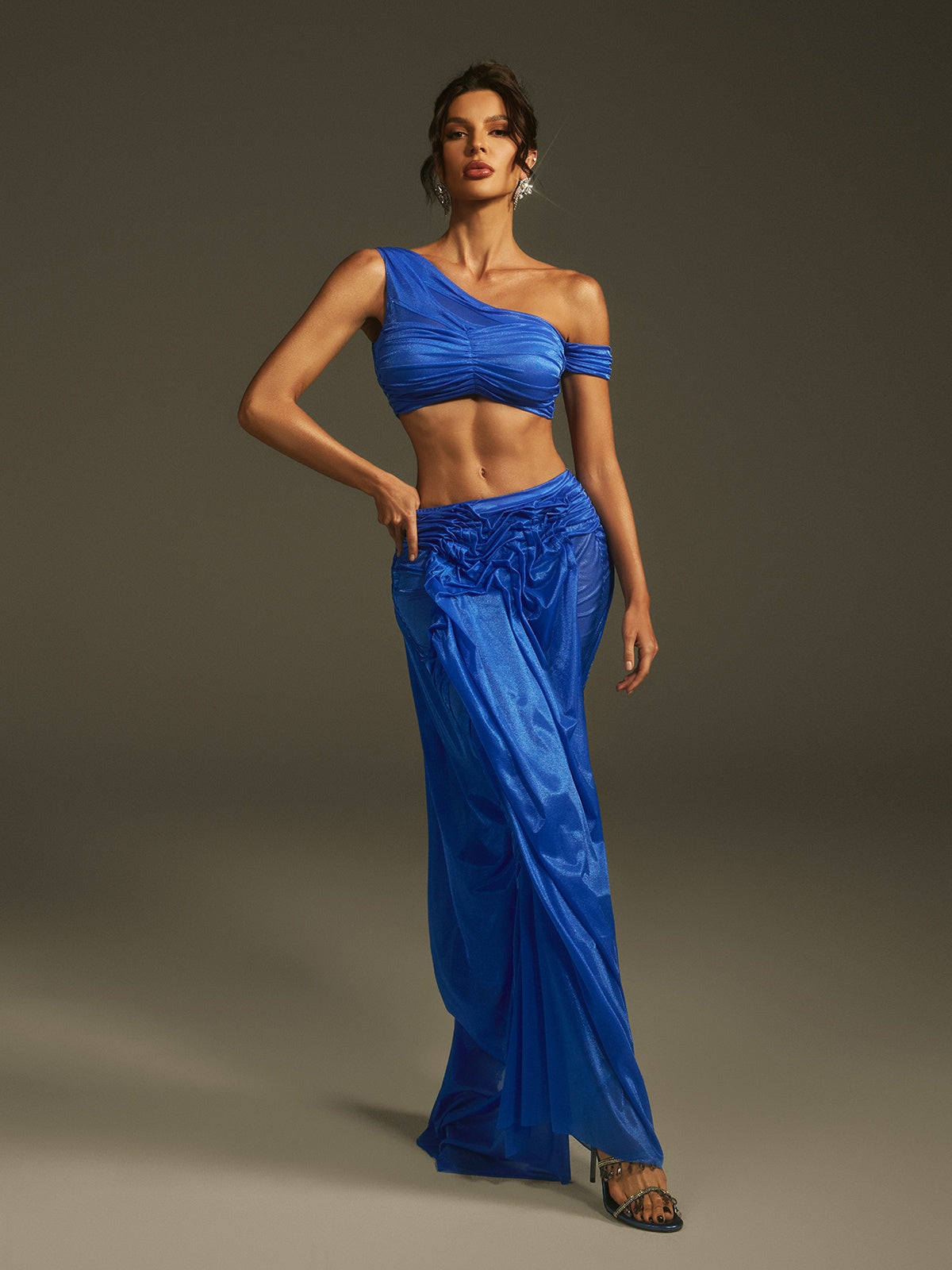 Lanai Ruched Skirt Set In Blue