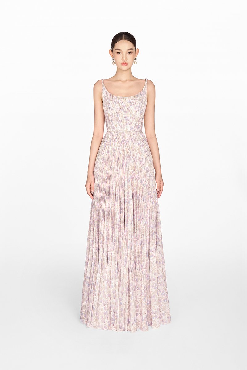 LAVENDER PLEATED MAXI DRESS