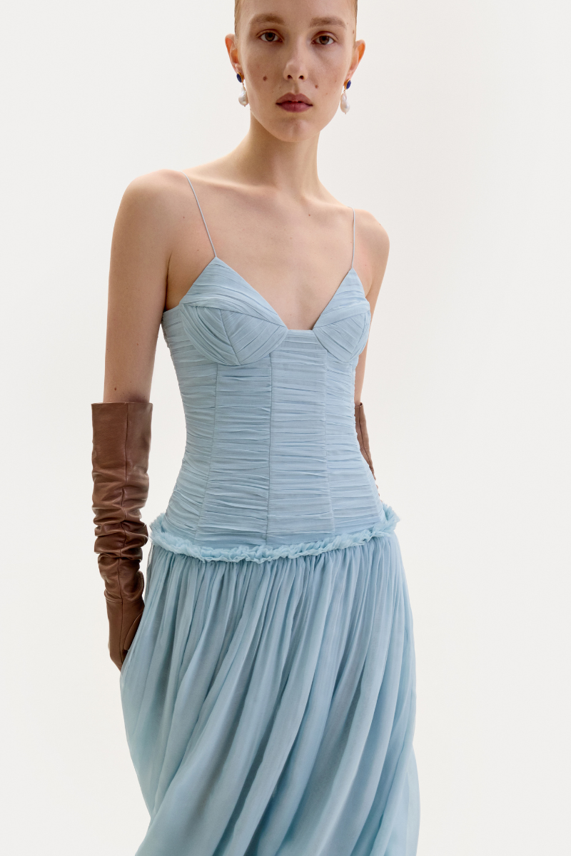 LIGHT BLUE CHIFFON MIDI DRESS