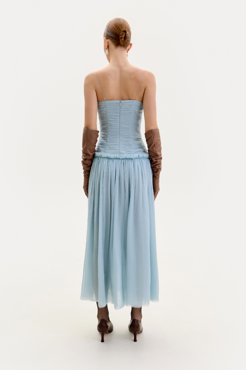 LIGHT BLUE CHIFFON MIDI DRESS