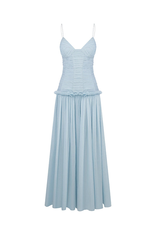 LIGHT BLUE CHIFFON MIDI DRESS