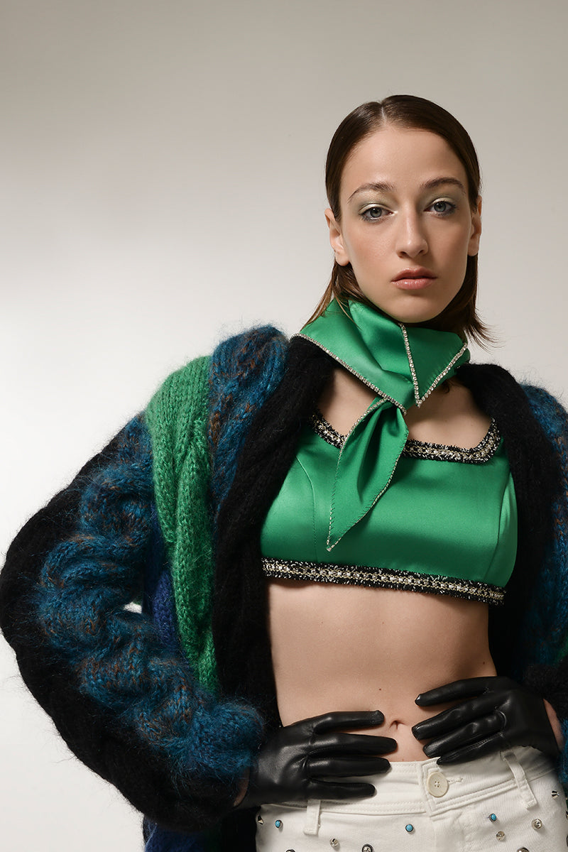 GREEN AND BLUE MOHAIR CARDIGAN