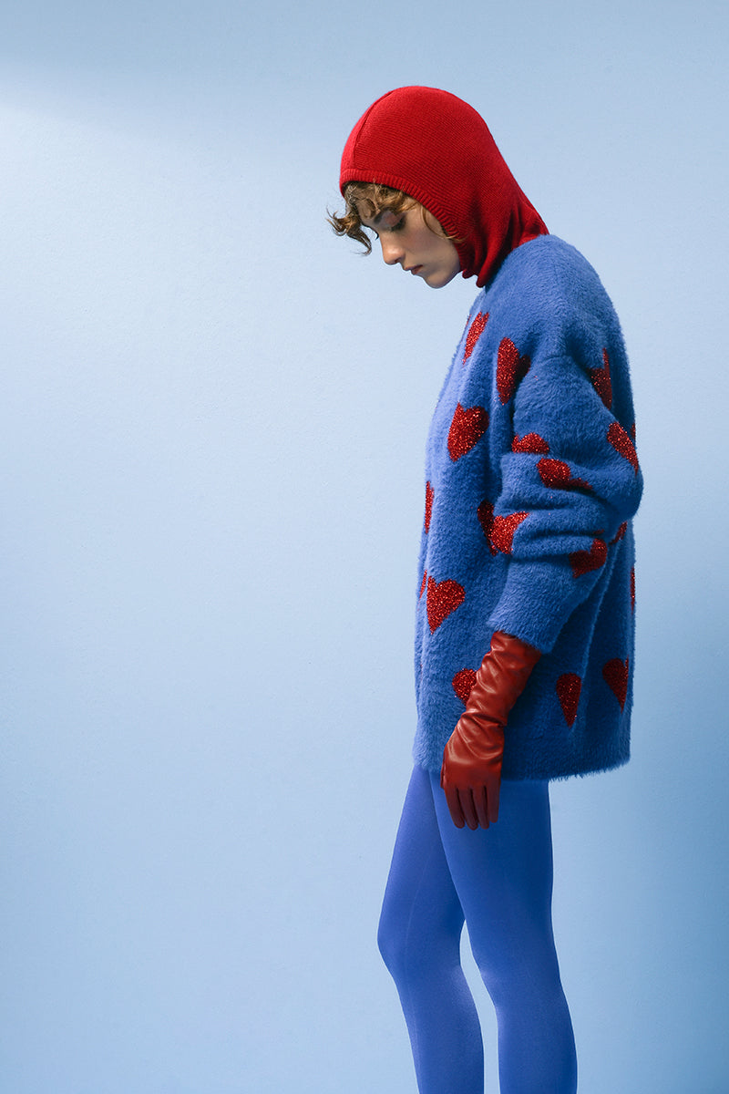 BLUE HEARTS WOOL SWEATER
