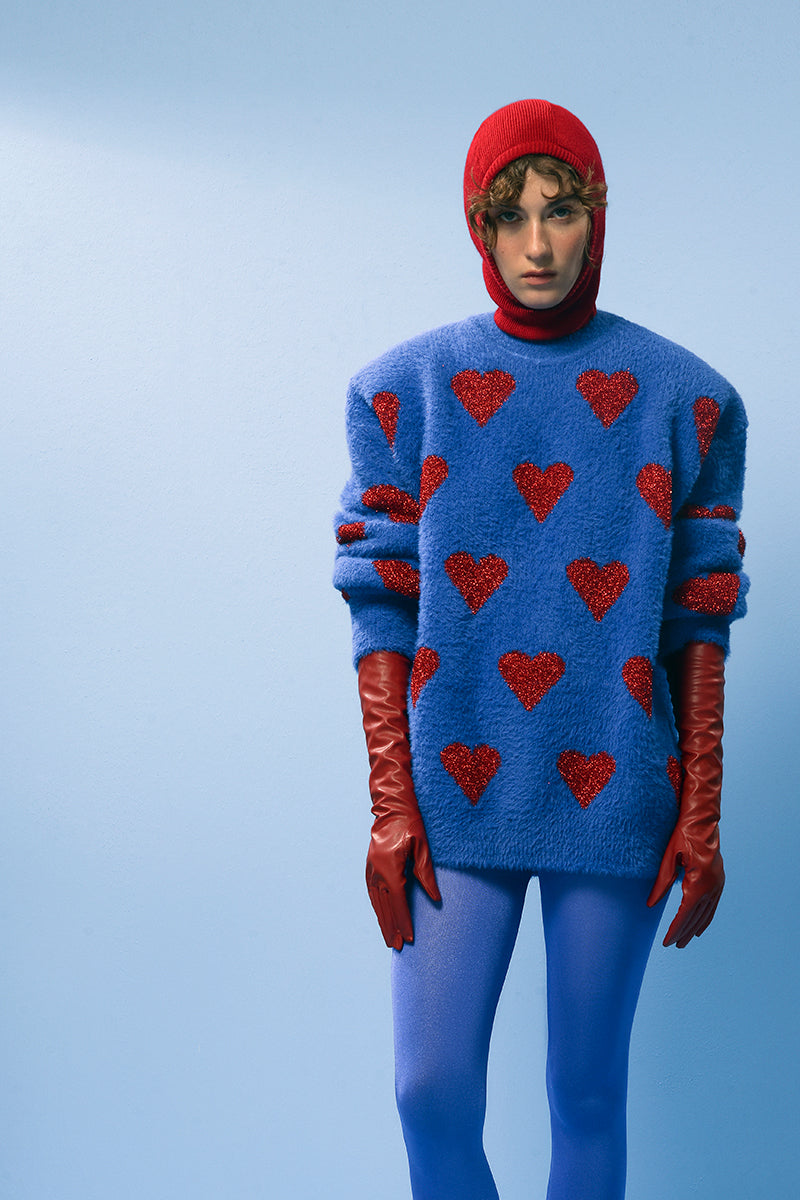 BLUE HEARTS WOOL SWEATER