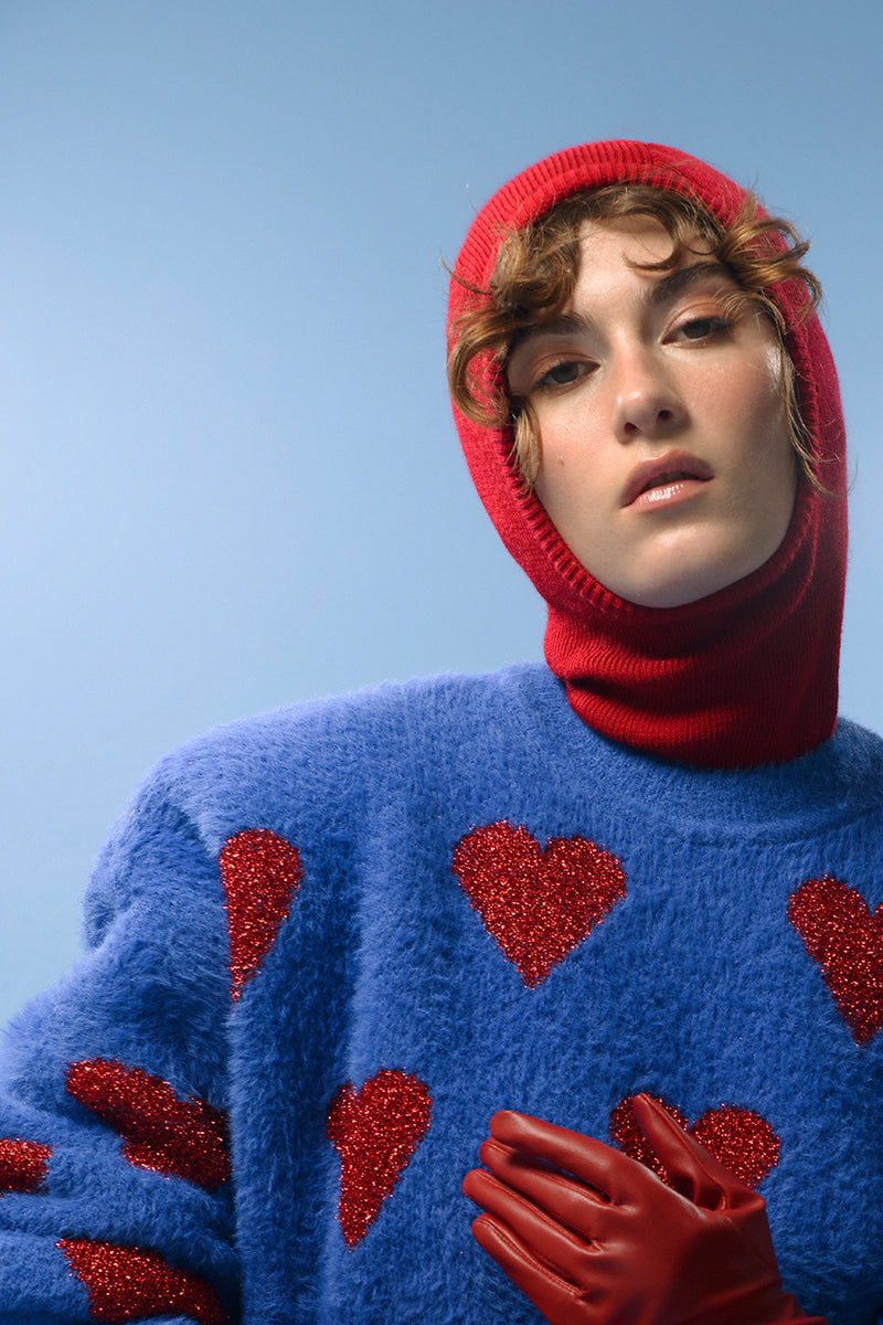 BLUE HEARTS WOOL SWEATER