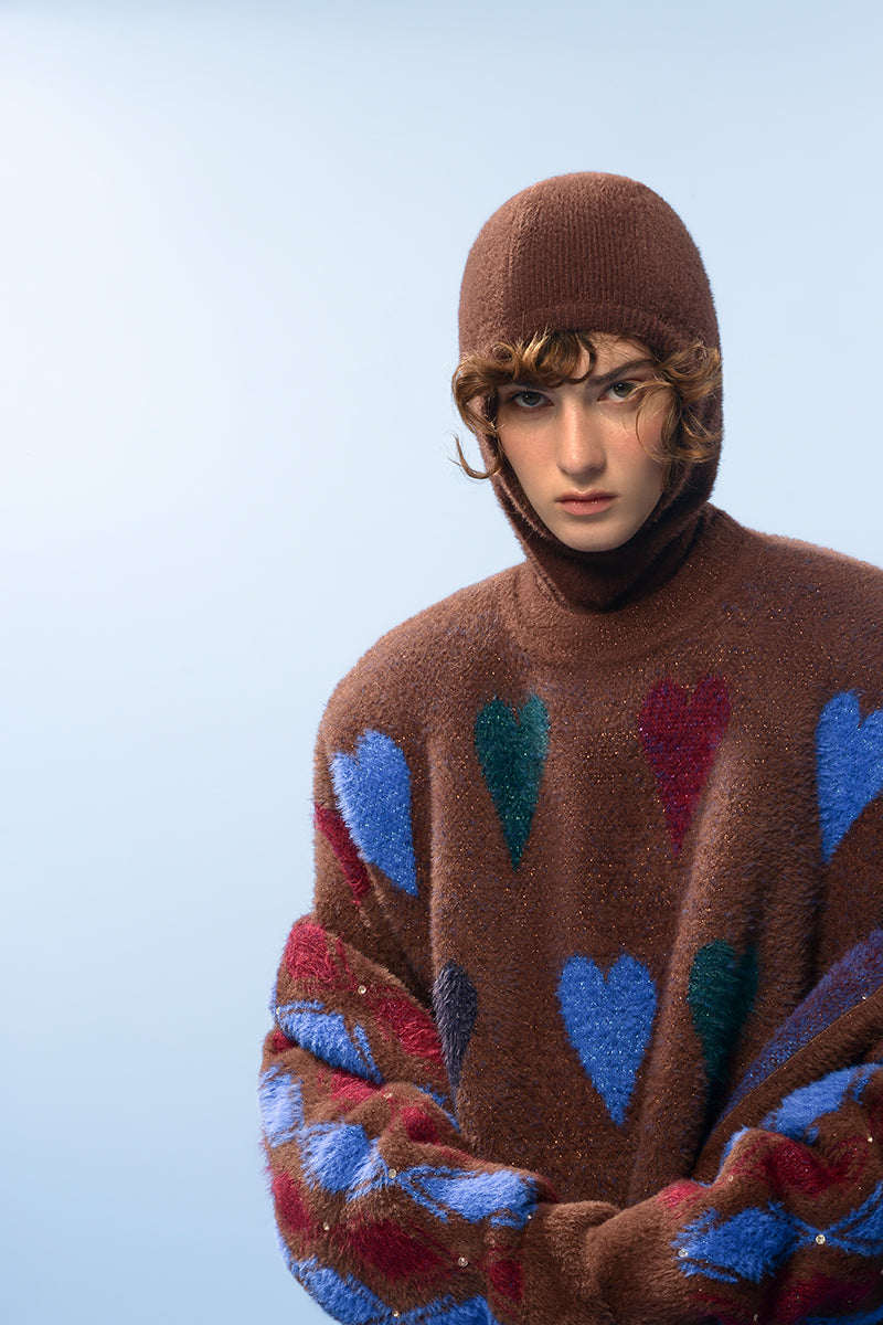 BROWN HEARTS WOOL SWEATER