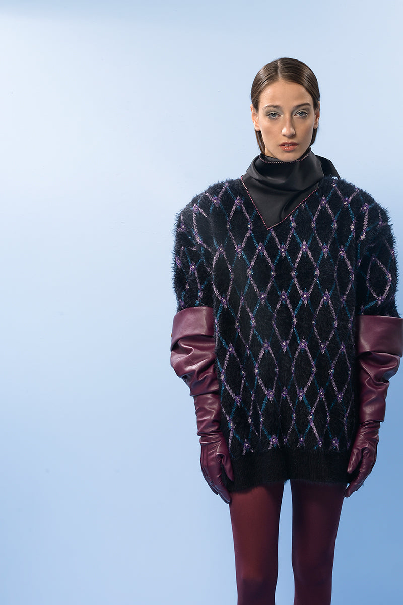 GEOMETRIC NAVY WOOL SWEATER
