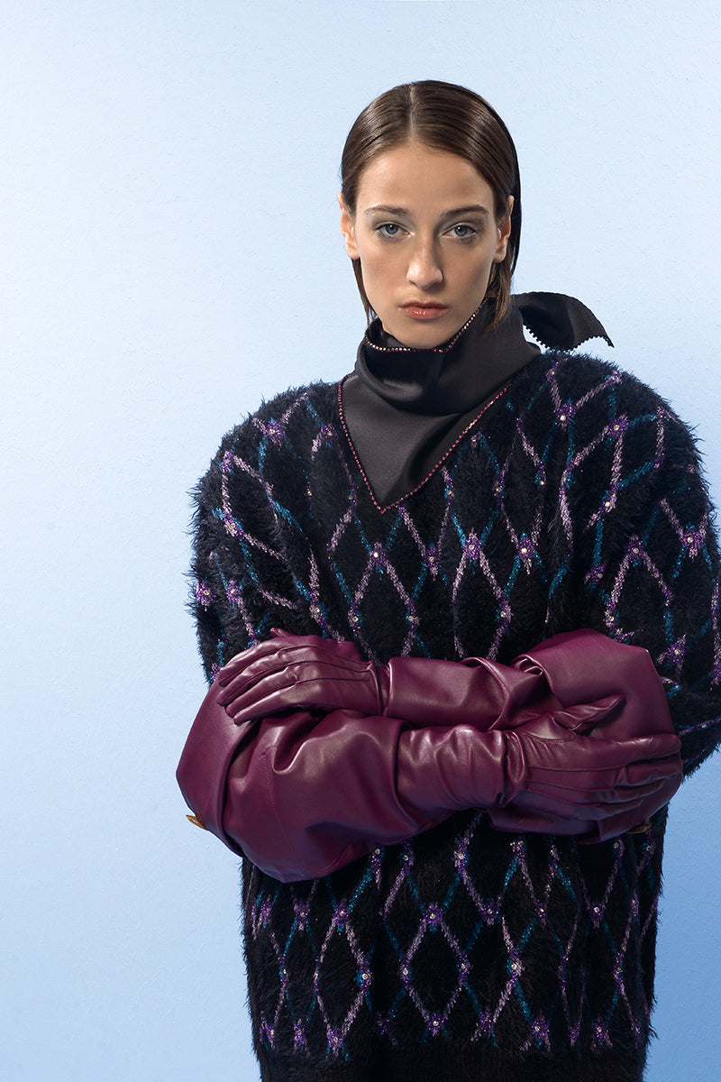 GEOMETRIC NAVY WOOL SWEATER