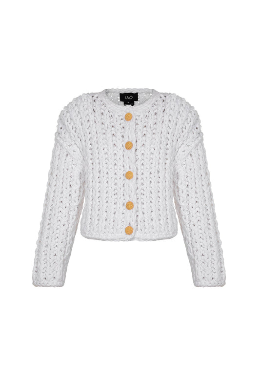 WHITE CABLE KNIT WOOL SWEATER