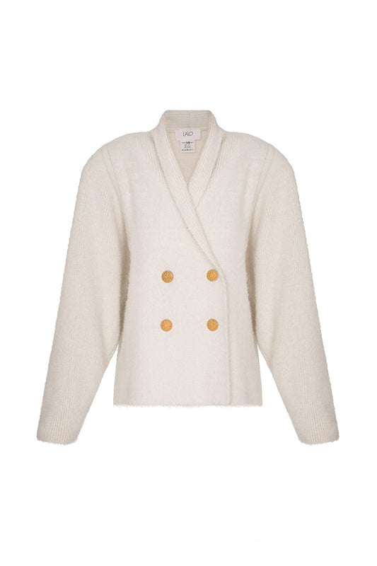 WHITE AND GOLD WOOL CARDIGAN