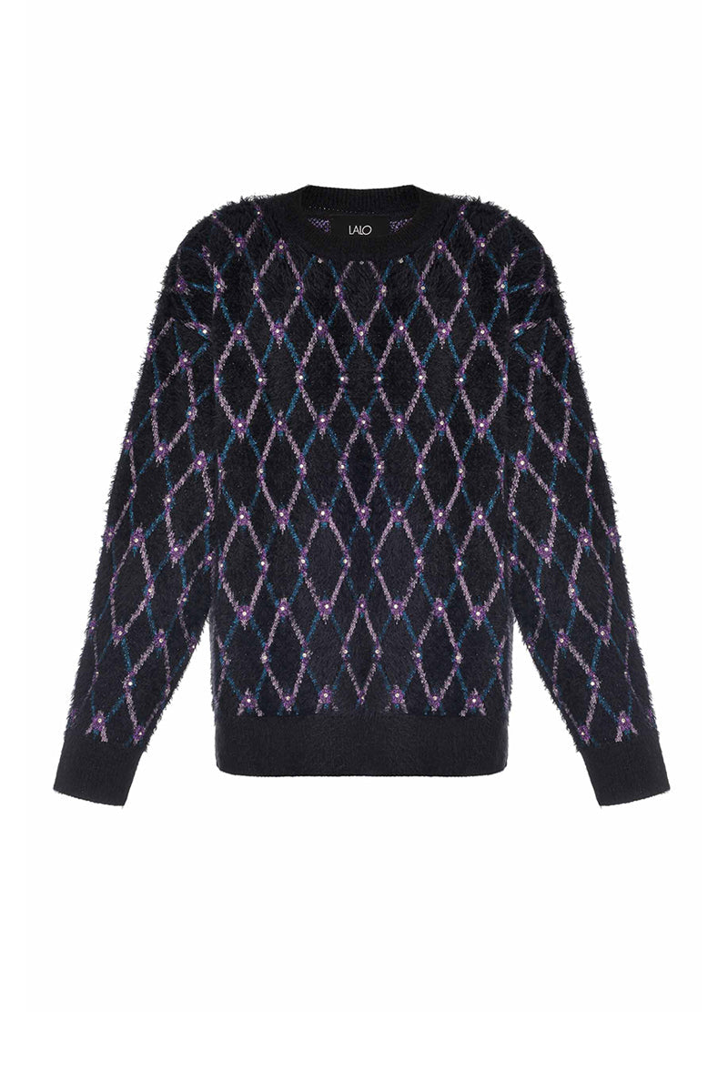 GEOMETRIC NAVY WOOL SWEATER