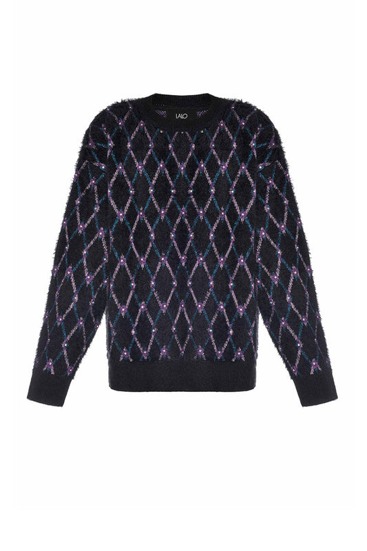 GEOMETRIC NAVY WOOL SWEATER