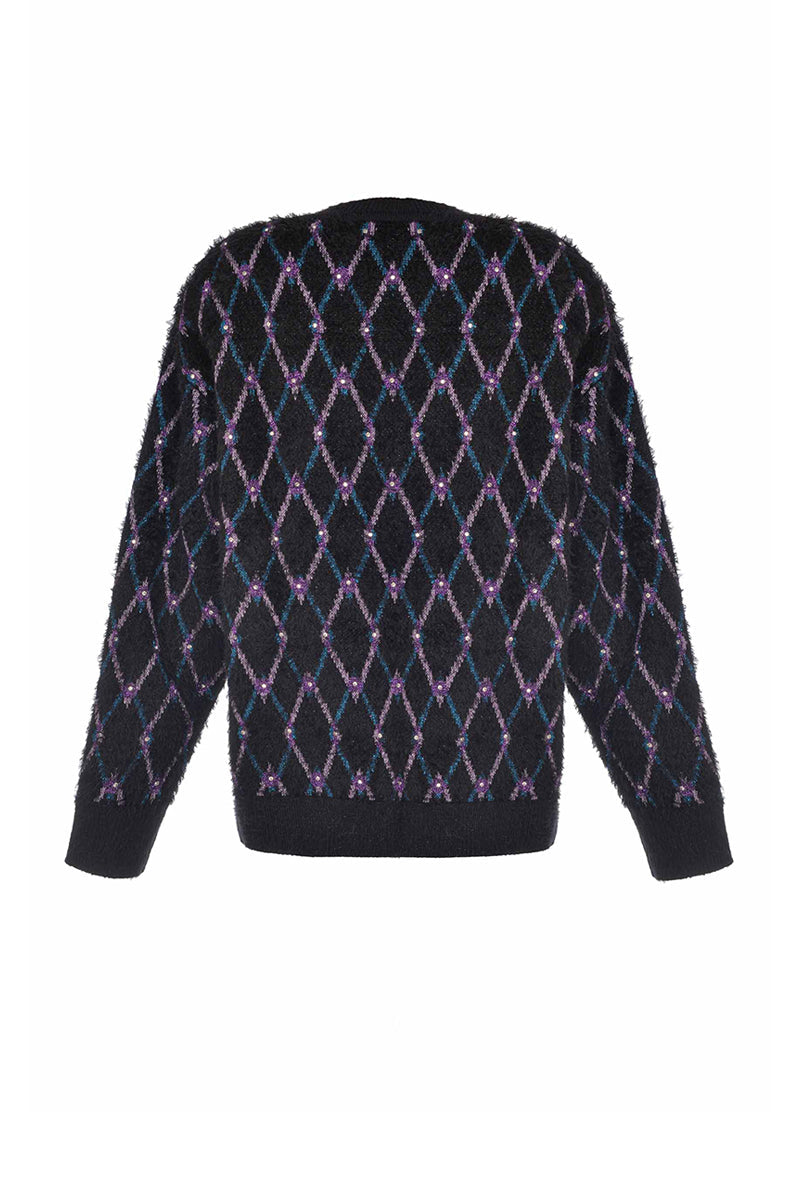 GEOMETRIC NAVY WOOL SWEATER