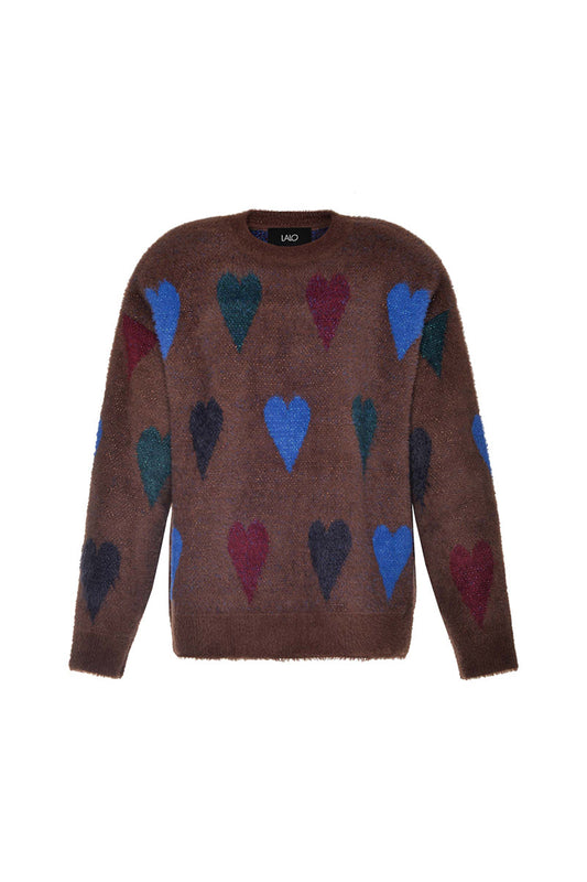 BROWN HEARTS WOOL SWEATER