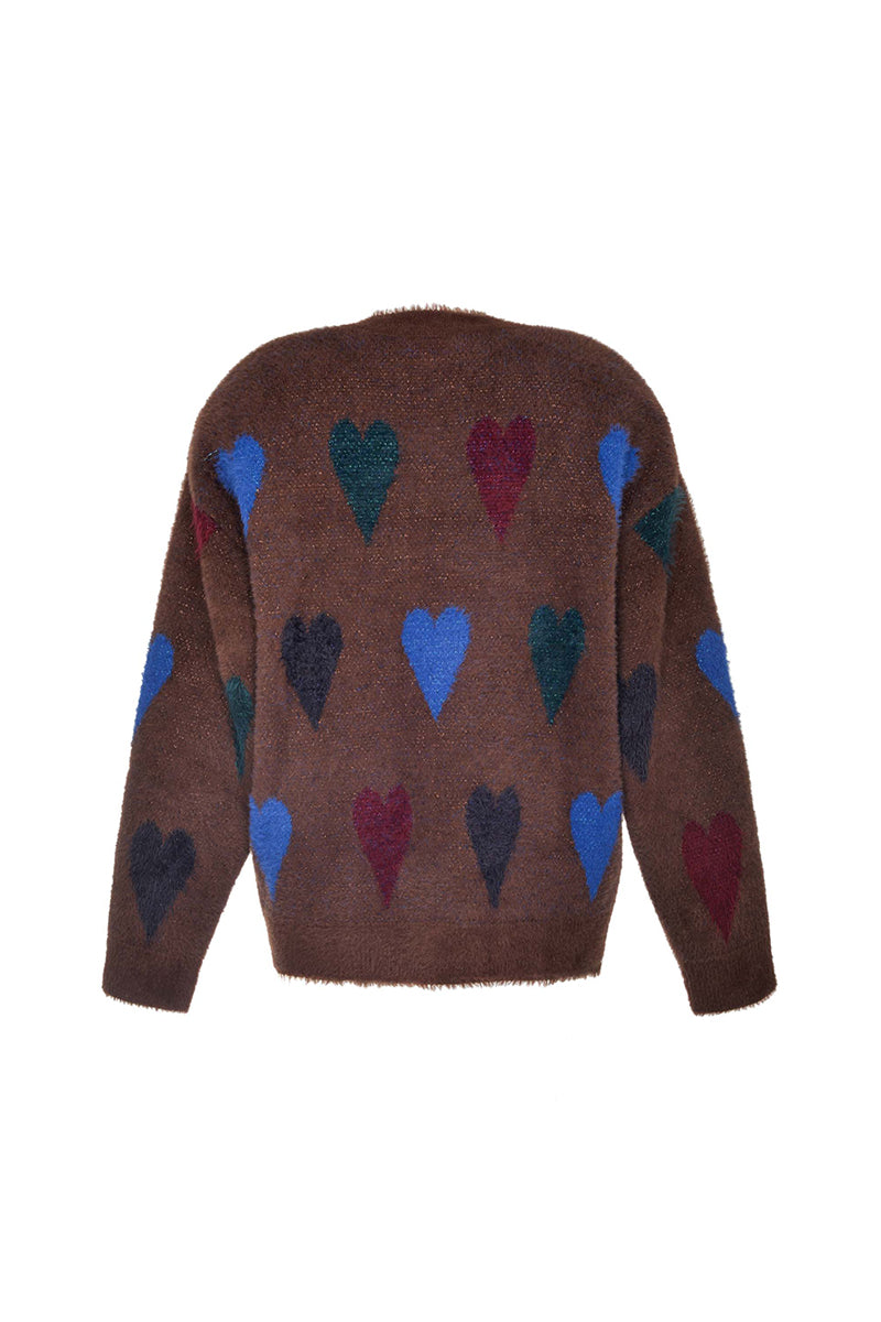BROWN HEARTS WOOL SWEATER