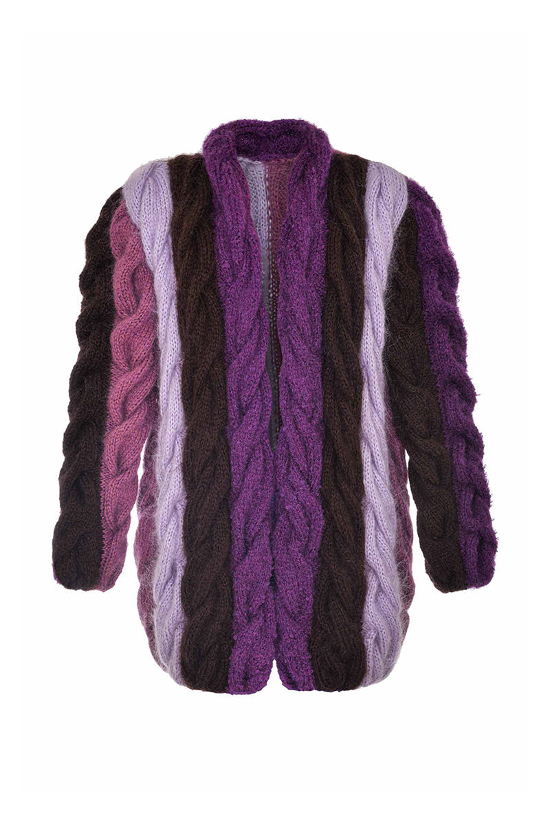 PURPLE AND BROWN MOHAIR CARDIGAN