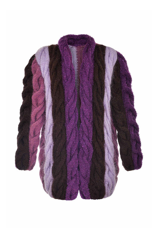 PURPLE AND BROWN MOHAIR CARDIGAN