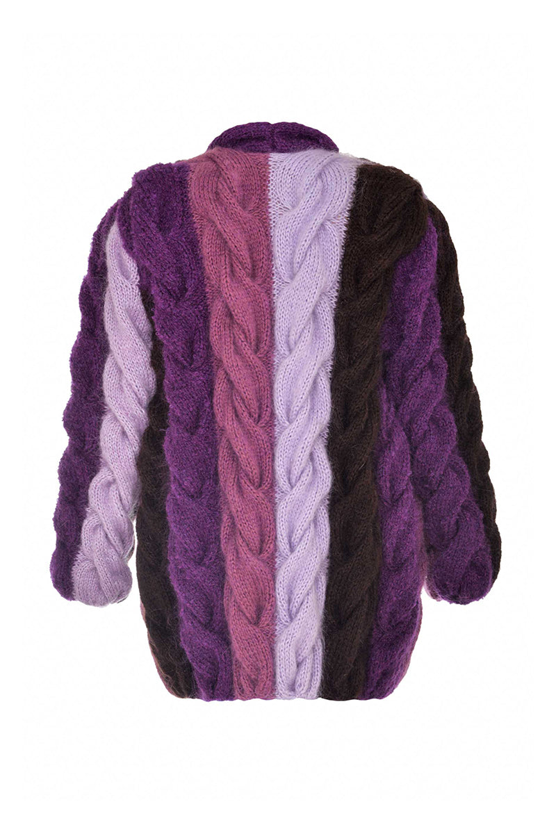PURPLE AND BROWN MOHAIR CARDIGAN