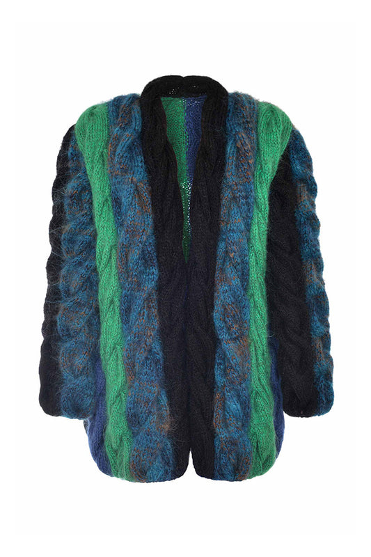 GREEN AND BLUE MOHAIR CARDIGAN