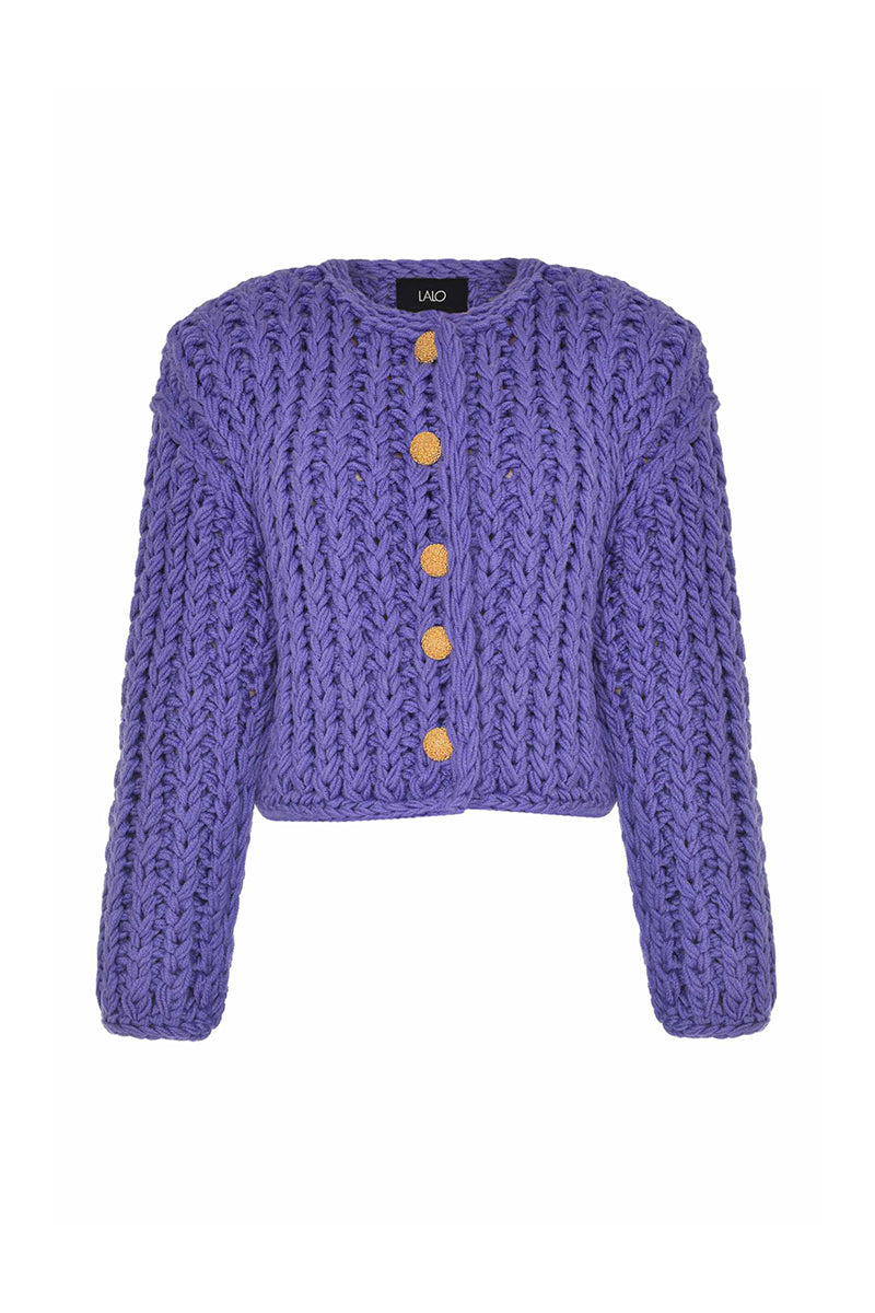 PURPLE CABLE KNIT WOOL CARDIGAN