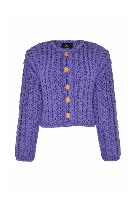PURPLE CABLE KNIT WOOL CARDIGAN