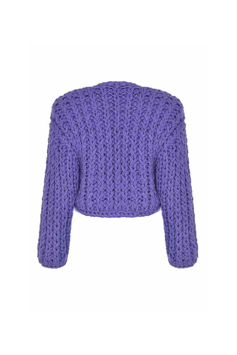 PURPLE CABLE KNIT WOOL CARDIGAN