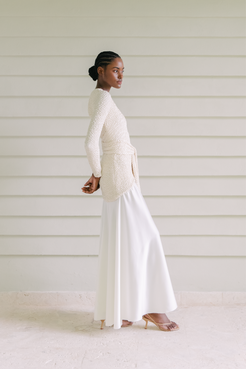 EL PEZ IVORY AND OFF WHITE LONG DRESS
