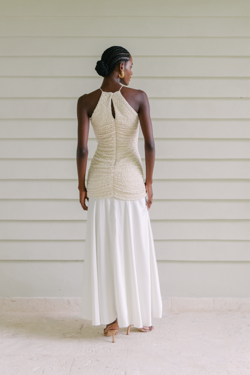 FLAVIAL IVORY AND OFF WHITE LONG DRESS