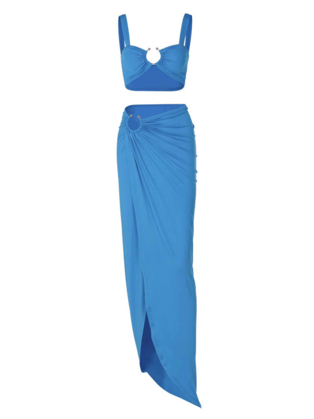 Metal Hardware Split Skirt Set In Blue